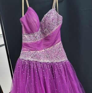 Purple Embellished Strapless Prom Gown
